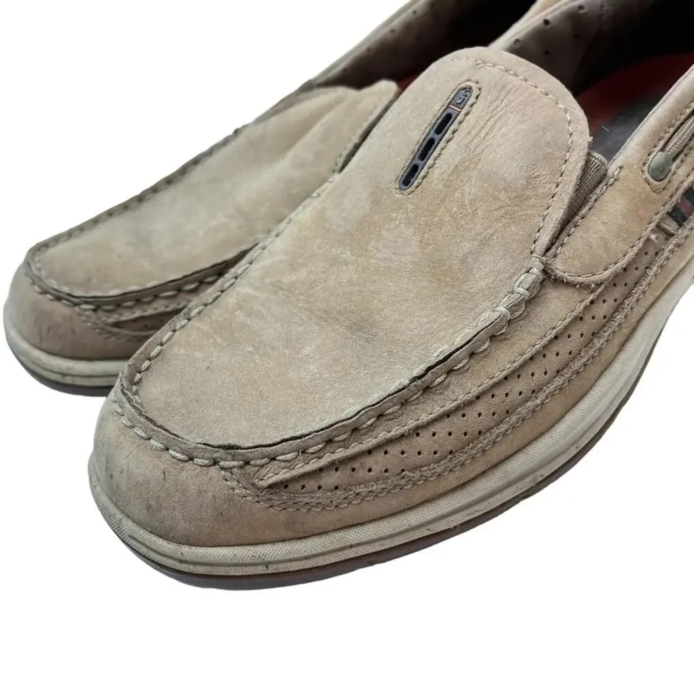 CLARKS UNSTRUCTURED Beige Tan Genuine Leather Loafers Boat Shoes Casual sz 8 M